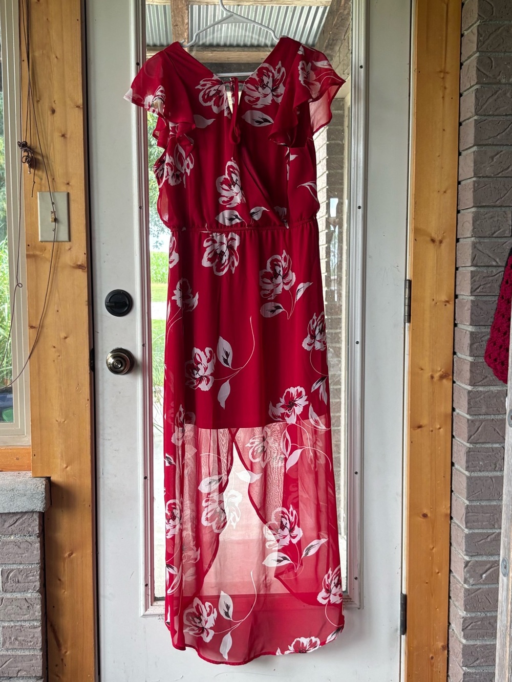 Maurices Red Floral High-Low Maxi Dress